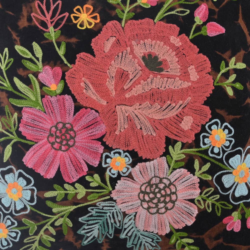 Black Floral Velvet Pillow