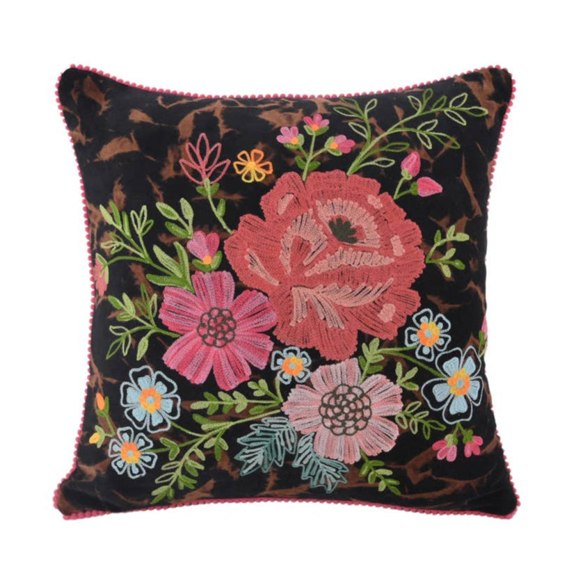 Black Floral Velvet Pillow