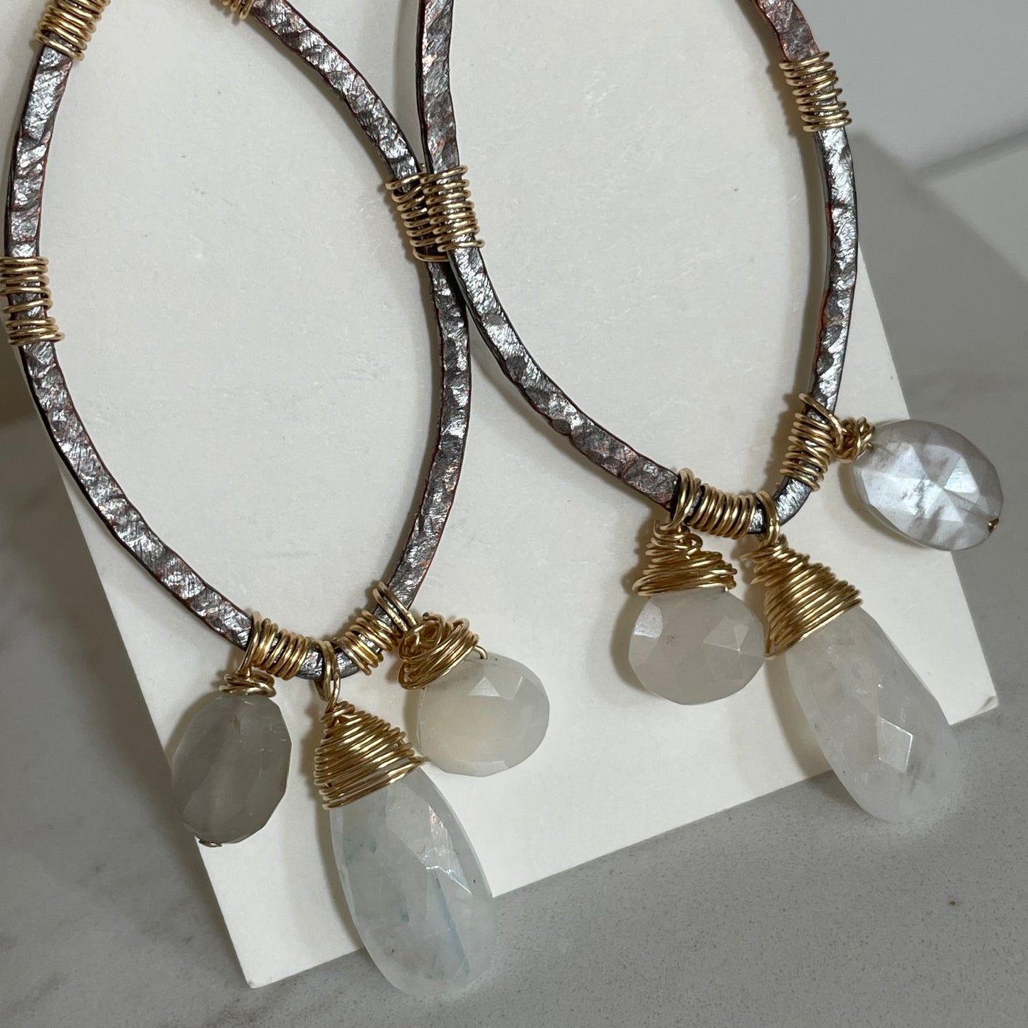 Oxidized Copper + Moonstone Earrings