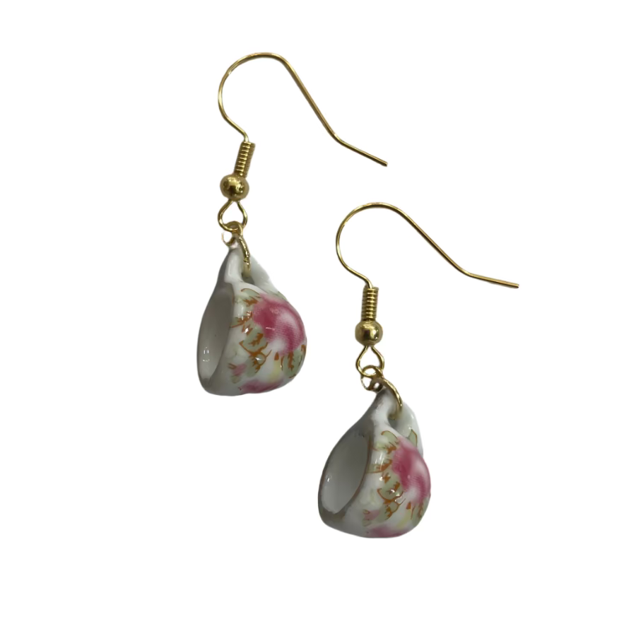Pink Floral Mini Teacup Earrings