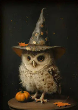 Owl Wearing Witch Hat Print