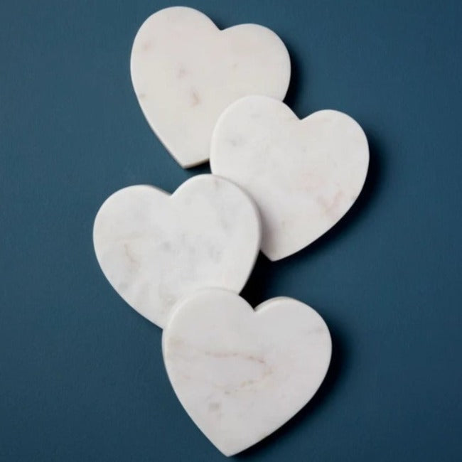 White Marble Heart Coasters