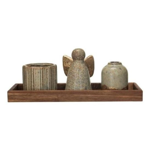 Taper Holder & Angel Stoneware Plater