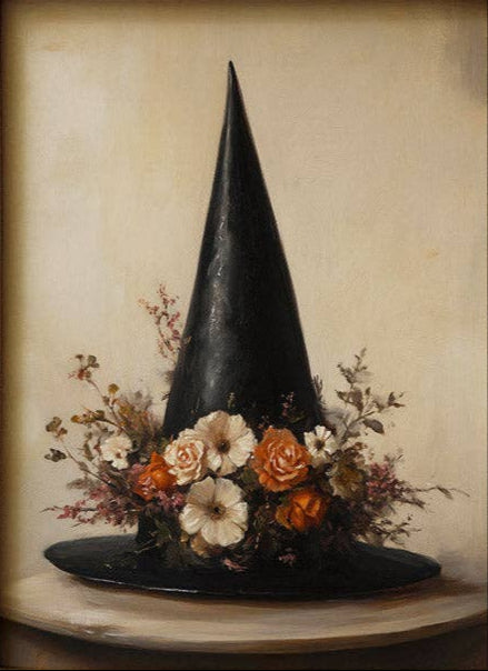 Witch Hat with Flowers Print
